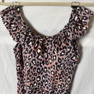 G.I.L.I. One-Piece Size 8 Swimsuit Mauve Leopard Convertible Ruffle Top Y2K 90s
